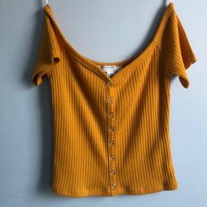 Mustard Yellow Ribbed Off the Shoulder Top